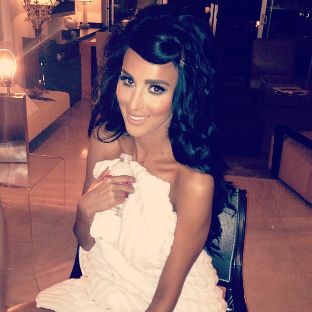 Lilly Ghalichi getting her hair and makeup done for a fun night out with fr...